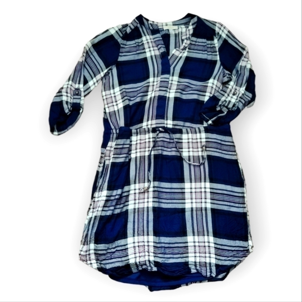 Halo plaid tunic shirt mini dress